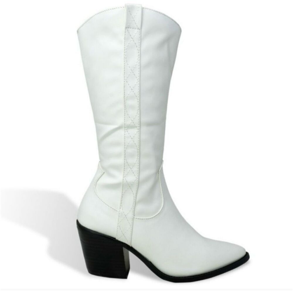 Chase + Chloe White With Black Accent Calf Justine Boot Size 8